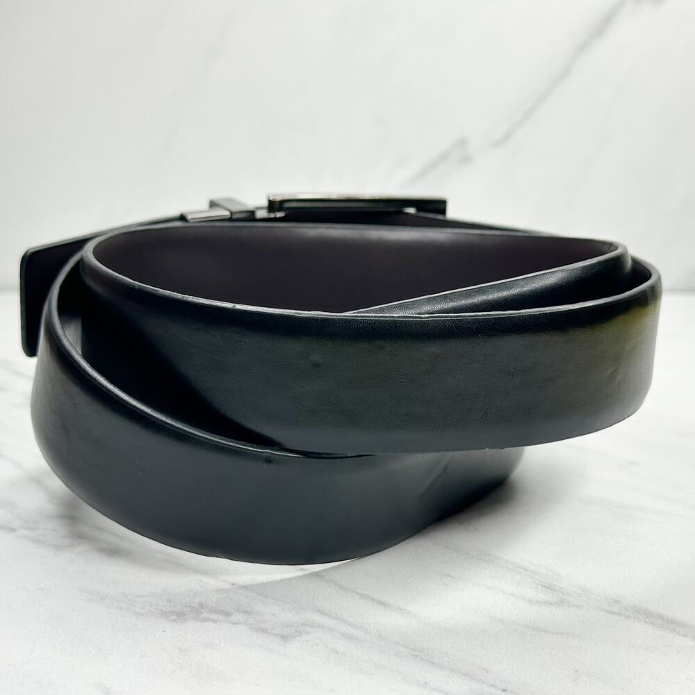 Mens Black and Brown Reversible Belt Silver Buckle Size 44 โจ - Picture 4 of 13